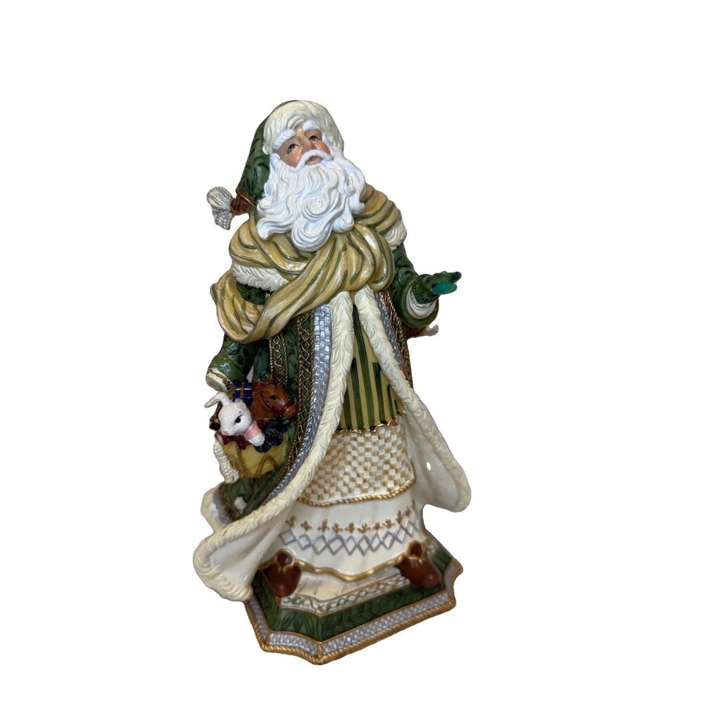 Fitz and Floyd Green GREGORIAN SANTA Music Box Figurine Plays Silent Night 9"